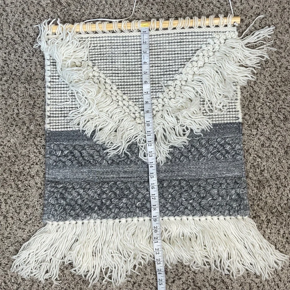 Sugarboo & Co Wall Hanging Tapestry Bohemian Decor Neutral Gray Cream Fringe Art